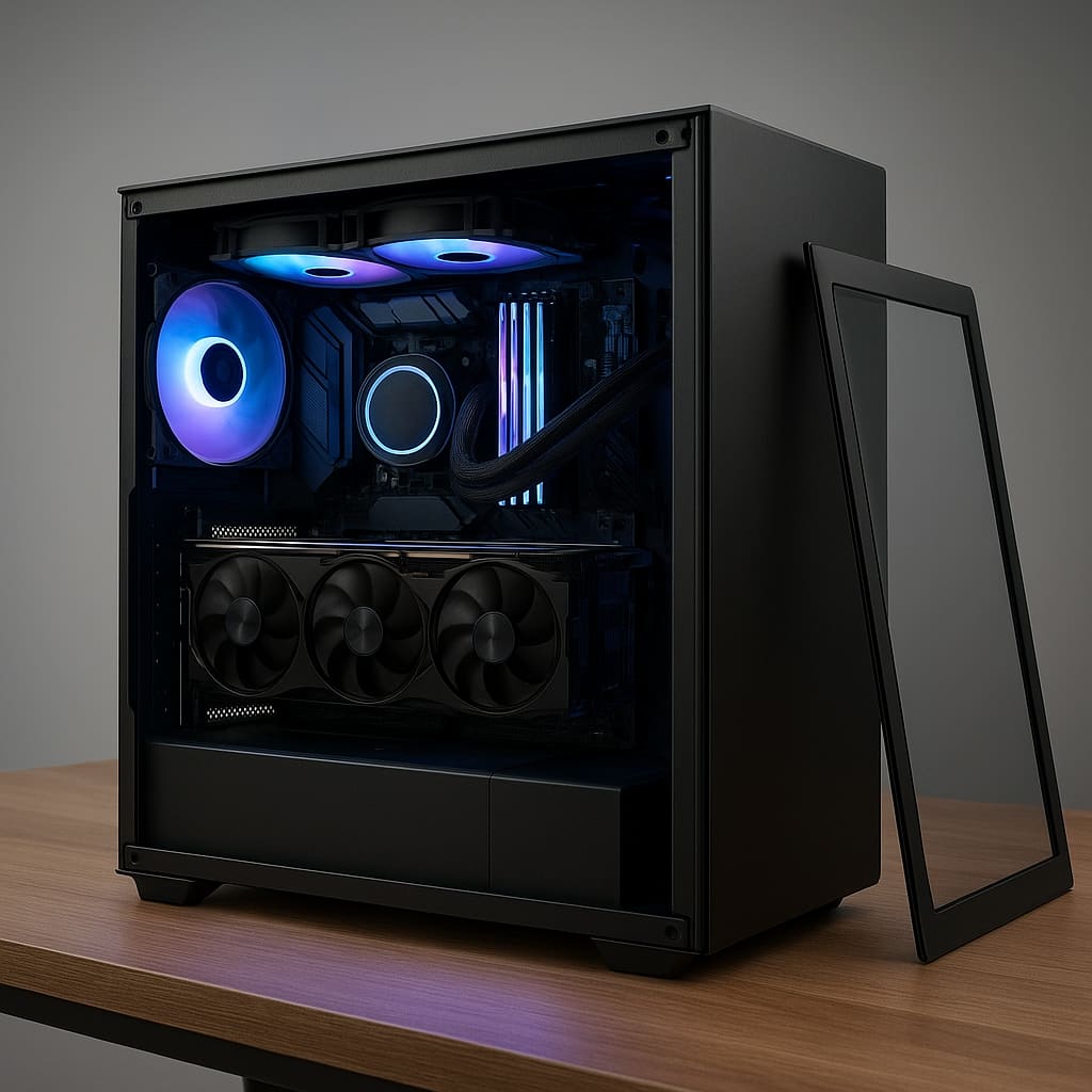 Herní počítač se sejmutým bočním panelem